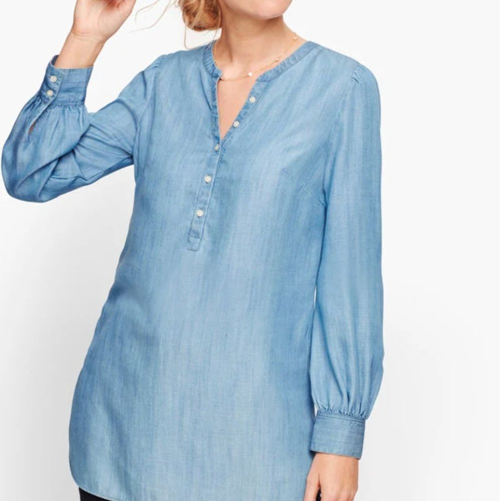 Talbots Popover Chambray Top Shirt Blouse Long Line Demin Plus size 2XP